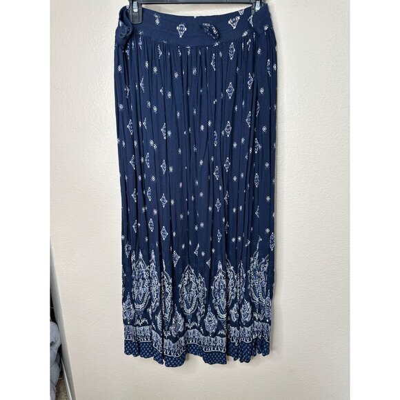 Take two Womens Blue Skirt Large vintage maxi elastic‎ waist pull on rayon - Picture 2 of 8